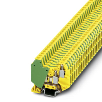 Phoenix Contact Ground - Miniature Multi-Conductor/Level Terminal Block; MT 1.5-QUATTRO-PE; 2-Level; #30 - #14; Screw Connection; Green-Yellow